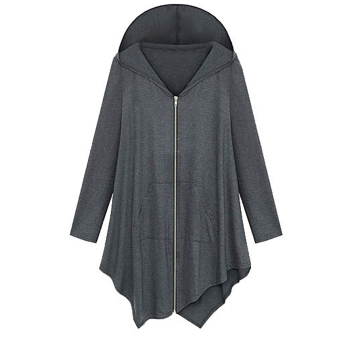 Hequ New Fashion Women Autumn Coat Zipper Casual Hooded Irregular Hem Outdoor Jacket Grey - intl  