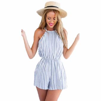Hequ New Fashion Women One Piece Playsuits Short Striped Backless Sleeveless Bodysuits Summer Beach Ladies Stripe - intl  
