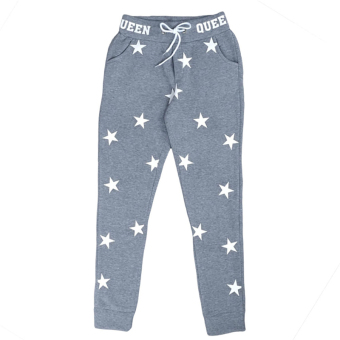 Hequ Women Gray Pink Pants White Five-pointed Star Printed Elastic Lacing Elastic Personality Trousers Grey - intl  