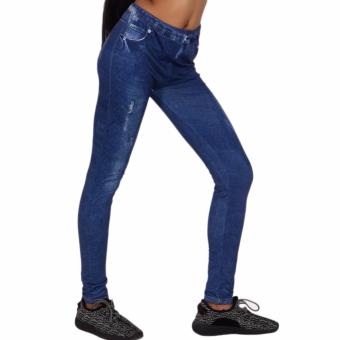Hequ Womens Imitation Denim Bottoming Pants Jeans Leggings Pantyhose Blue - intl  