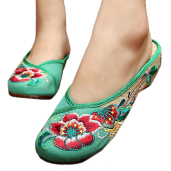 Hibiscus Mutabilis Old Beijing Cloth Embroidered Shoes green 34  