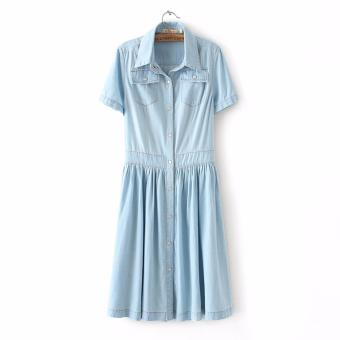 high quality 2017 denim dress summer autumn clothing plus size women Jeans dress elegant slim cowboy casual Dresses vestidos?Light blue? - intl  