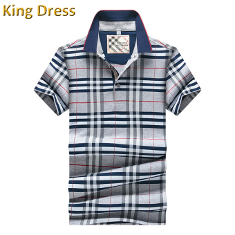 high quality anti-shrink cotton summer casual men plaid polo shirt(grey)  