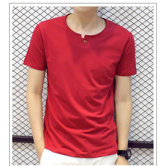 High Quality Fashion Pure Cotton Short Sleeve Solid Color European Fat Big Size M-4XL Round Neck Men T Shirt(Red) - Intl  