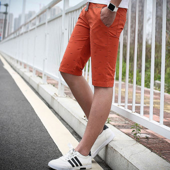 High Quality New Pattern Fishbone Printed Pure Cotton Summer Leisure Casual Men Shorts(Orange) - Intl  