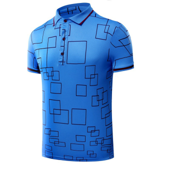 High quality short sleeve sports ani-wrinkle soft plaid checked menpolo shirt(sky blue) (Intl)  