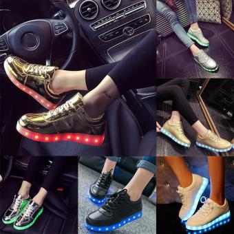 High Quality Store New Unisex Women Colorful Glowing Shoes Simulation Sole Led Adults Neon Basket With Lights Up Led Luminous Shoes 34-Gold  