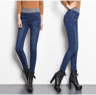 High Quality Women Spring Jeans Full Length Jeans Pants Elastic Waist Pencil Pants Fashion Denim Trousers 30(Blue) - intl  