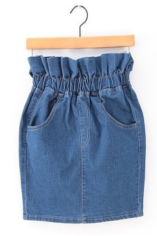 High Waist Flounced Folds Skirt (Dark Blue)  