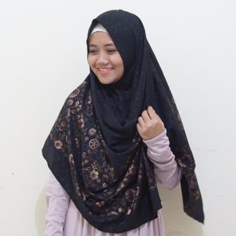 Hijab Maula Pashmina Instan Azalea Gold Embos - Black  