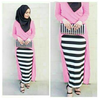 Hijab Monika Jersey Stripe Set 3in1 - Pink  