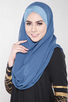 hijab Plain silk scarf Muslim hijab silk Women scarves (Blue) (Intl) - Intl  