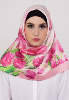 Hijabstore - Angel Lelga Original Scarf AL 007 - Soft Pink Motif Bunga  