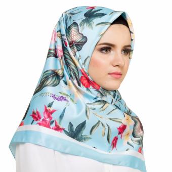 Hijabstore - Moshaict By Itang Yunasz AL 078 - Soft Biru Motif Bunga  