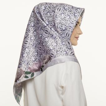 Hijabstore - Moshaict By Itang Yunasz AL 237 - Grey Silver Chain Purple Floral Graphic  