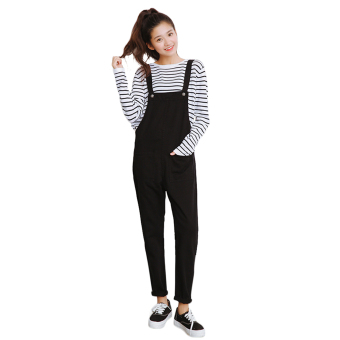 Honour Fashion Women's Leisure Loose Suspender Trousers Pants For Students (Black) jc_1575 - intl  