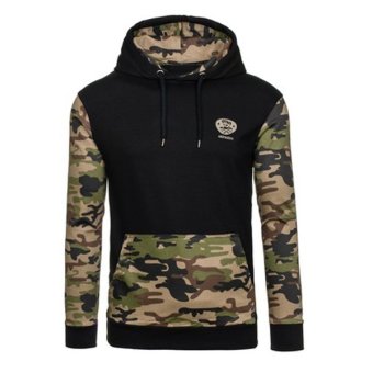 Hooded fleece sweater hedging jogging sportswear stitching Camouflage Men Clothing black/army green  