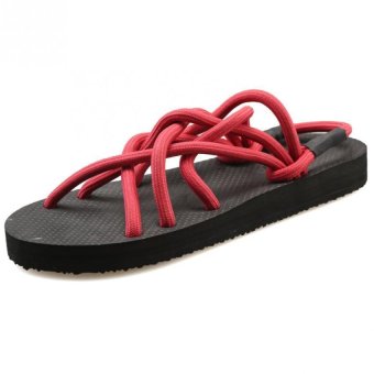 Hot Sale Summer Women's Woven Couple Shoes Beach Sandals (Red) - Intl  