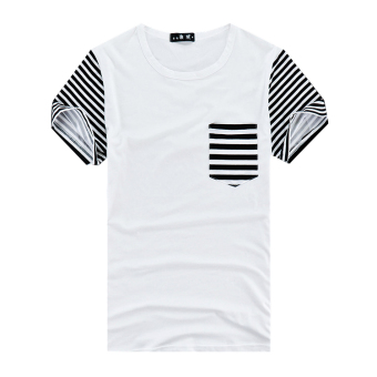 Hot Selling New Korean Round-Collar Men Short-Sleeved T-Shirt-Stripes Pocket Pattern (Intl)  