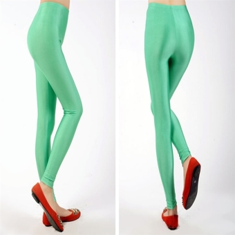 Hot Women Candy-colors Shiny Pants Bright Fluorescent High Elastic Leggings C162 Dark Green - intl  