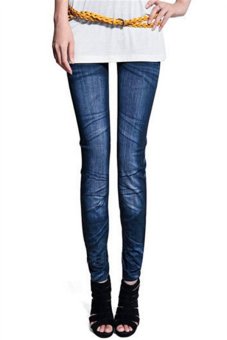 Hotyv Fashion Women Skinny Pants Imitated Jeans Printing Leggings HPT004-3 Blue  