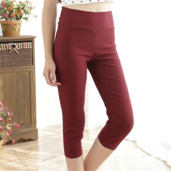 Hotyv Korean Fashion Women Elastic High Waist Capri Pants HPT017 Wine Red - Intl  