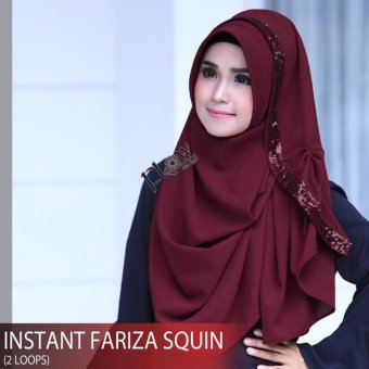 HQo Hijab Jilbab Kerudung Pashmina Instan Fariza Squin - Merah Marun  