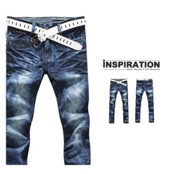 INSPIRATION severe ghost Scotland pattern color wash jeans zipper styling (with increasing size) T237_blue  