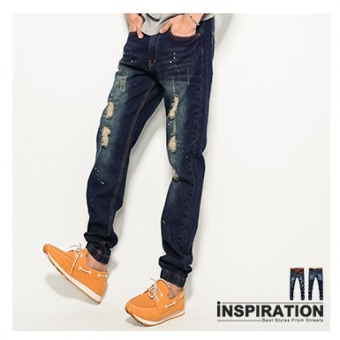 INSPIRATION ultimate destruction wave paint fashion sense Jogging Pants necking jeans (28 waist to 38 waist) A1379_blue  