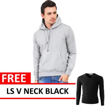 Jacket Oblong Pullover Hoodie Light Grey Free LS V Neck Black  