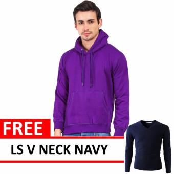 Jacket Oblong Pullover Hoodie Purple Free LS V Neck Navy  