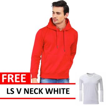 Jacket Oblong Pullover Hoodie Red Free LS V Neck White  
