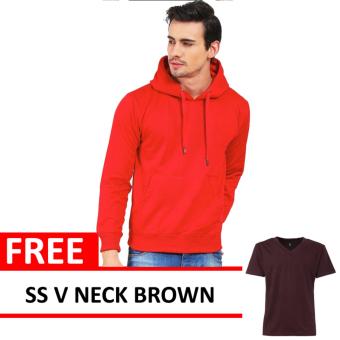 Jacket Oblong Pullover Hoodie Red Free SS V Neck Brown  