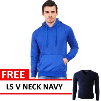 Jacket Oblong Pullover Hoodie Royal Blue Free LS V Neck Navy  