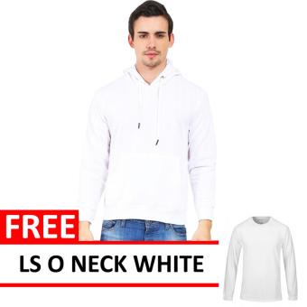 Jacket Oblong Pullover Hoodie White Free LS O Neck White  