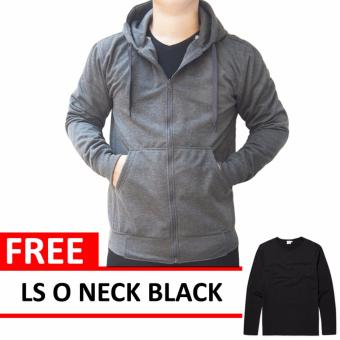 Jacket Zipper Hoodie Dark Grey Free LS O Neck Black  