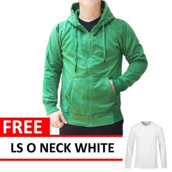 Jacket Zipper Hoodie Green Free LS O Neck White  