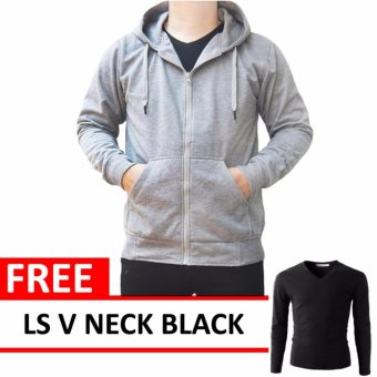 Jacket Zipper Hoodie Light Grey Free LS V Neck Black  