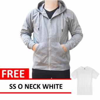 Jacket Zipper Hoodie Light Grey Free SS O Neck White  