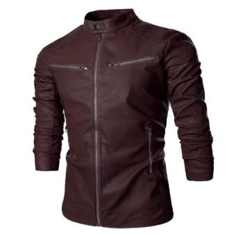 Jaket Kulit - Black Bikers Style Jacket - Coklat  