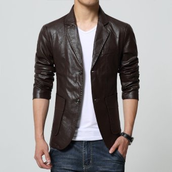Jaket Kulit - Blazer Pria Casual Trend Leather- Coklat  