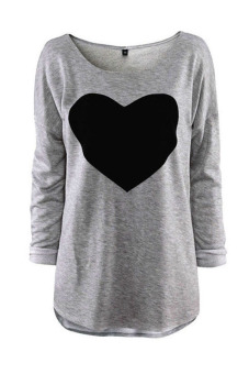 Jetting Buy Heart Design Long Sleeve Blouse (Gray)  