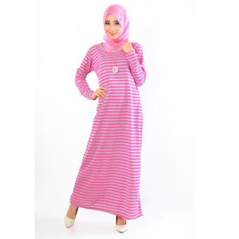 Jfashion Big Stripe Gamis Maxi Simpel Elegan - Pink  