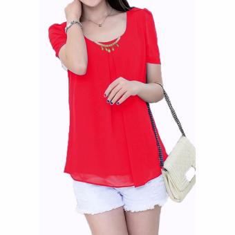 Jfashion Korean Style Blouse With Necklace Short Sleeve Package  