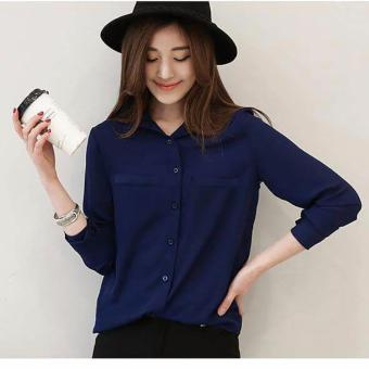 Jfashion Korean Style Plain Shirt Long SLeeve - Ummi Navy  