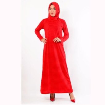 Jfashion Stripe Long dress simpel elegan Zahira - Merah  