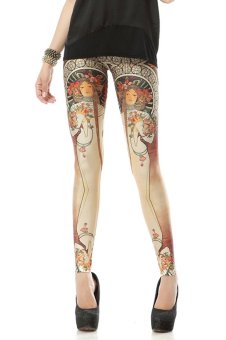 Jiayiqi Latrape Nun Pattern Digital Print High Waist Leggings  