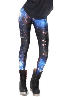 Jiayiqi Starry Sky Nebula Pattern Digital Print High Waist Leggings (Blue)  