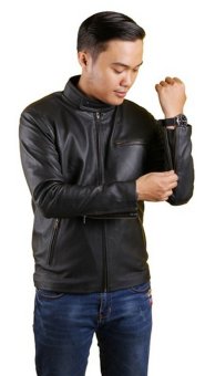 JK Collection Jaket Kulit Hitam Pria JRF004  