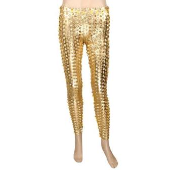 JNTworld Woman Fish Scales Legging Pants Pencil Pants PU Leather Casual Slim Skinny Hollow Leggings(Gold) - intl  